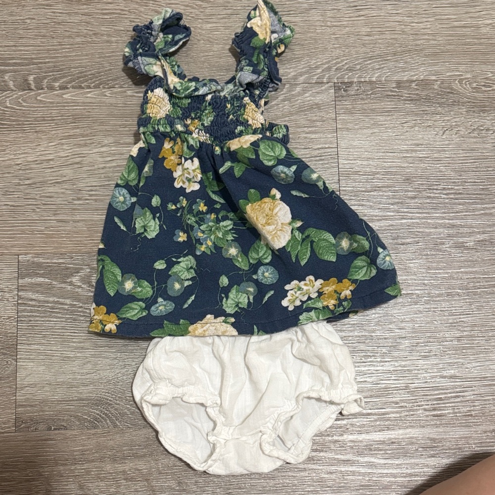 Old Navy Floral Navy Dress with White Bloomers